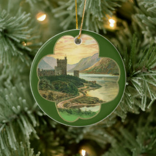 Ornement Rond En Céramique Vœux de Saint-Patrick vintage Château Shamrock