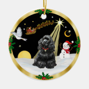 Ornement Rond En Céramique Vol de nuit - Black Cocker Spaniel
