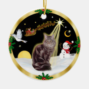 Ornement Rond En Céramique Vol de nuit - Maine Coon cat (tableau 10)