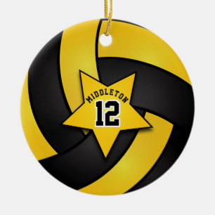 Ornement Rond En Céramique Volley-ball Jaune et Black Star 🏐