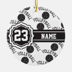 Ornement Rond En Céramique Volley-ball noir et blanc