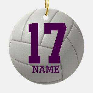Ornement Rond En Céramique Volleyball personnalisé (nom et nombre d'équipe)