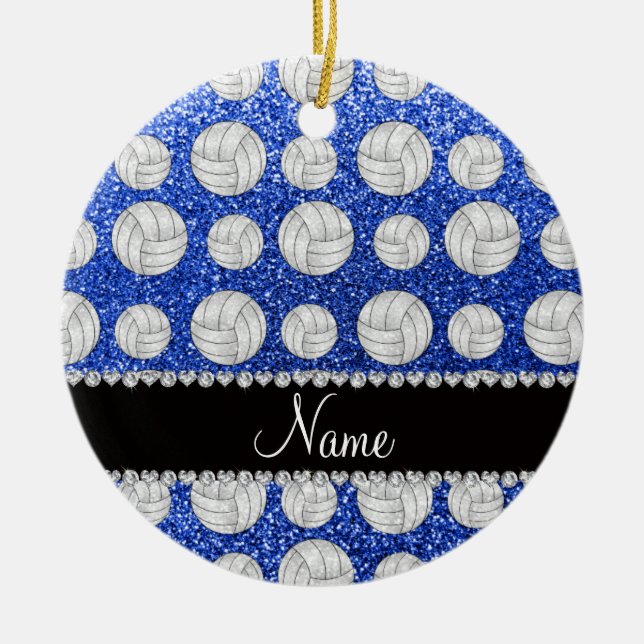 Ornement Rond En Céramique Volleyballs bleus nommés faits sur commande de (Devant)