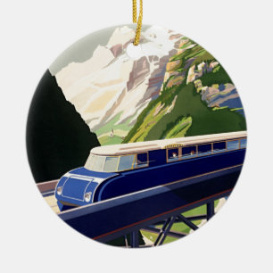 Ornement Rond En Céramique Voyage ferroviaire en Europe vintage
