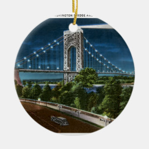 Ornement Rond En Céramique Washington Bridge et Hudson River