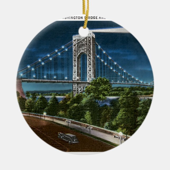 Ornement Rond En Céramique Washington Bridge et Hudson River (Devant)