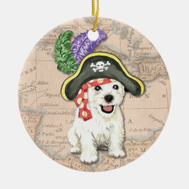 Ornement Rond En Céramique Westie Pirate (Devant)