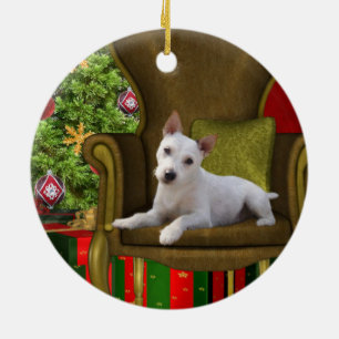 Ornement Rond En Céramique White Jack Russell Christmas