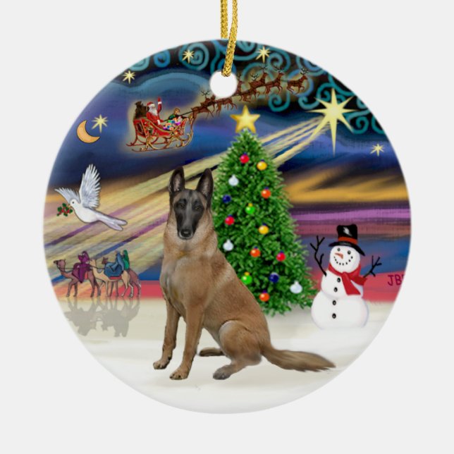 Ornement Rond En Céramique Xmas Magic-Belgian Malinois 1r (Devant)