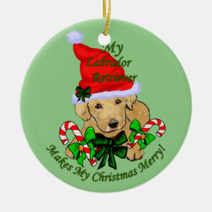 Ornement Rond En Céramique Yellow Labrador Retriever Christmas