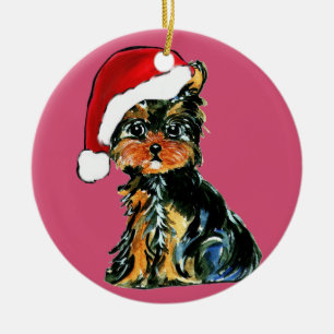 ORNEMENT ROND EN CÉRAMIQUE YORKIE POO