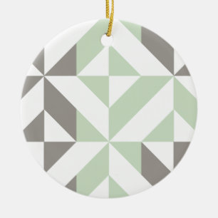 Ornement Rond En Céramique ZigZag géométrique Sage Green et Silver