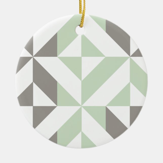 Ornement Rond En Céramique ZigZag géométrique Sage Green et Silver (Devant)