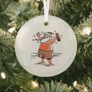 Ornement rond en verre Père Noël ivre
