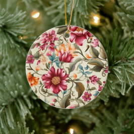 Ornement rond présentant un motif floral vibrant 