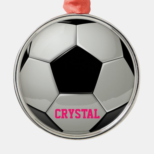 Ornement rose boule de soccer personnalisé (Devant)
