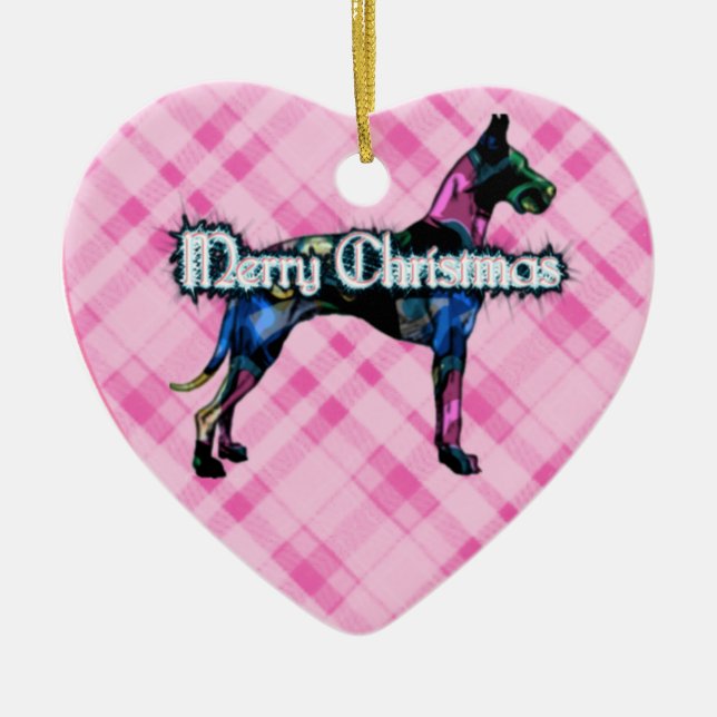 Ornement rose de coeur de plaid de great dane (Devant)