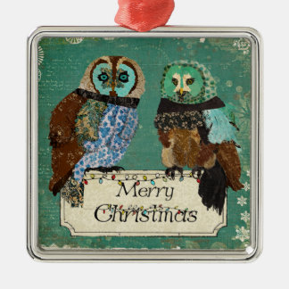 Ornement rose de Joyeux Noël de hiboux