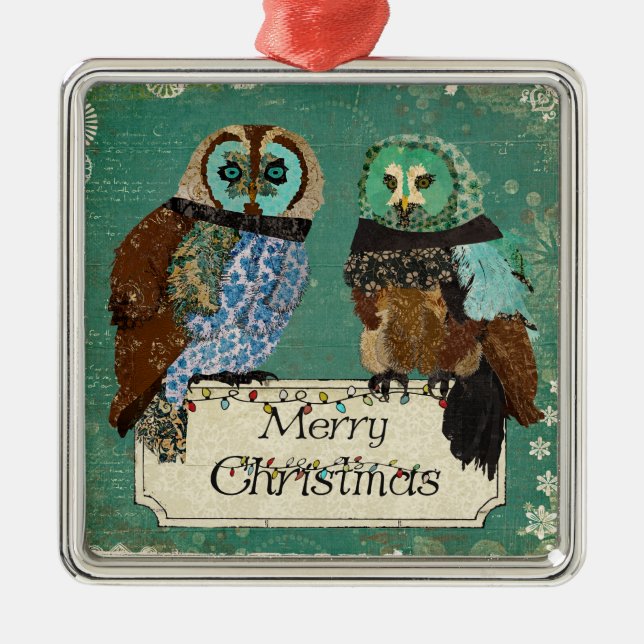 Ornement rose de Joyeux Noël de hiboux (Devant)