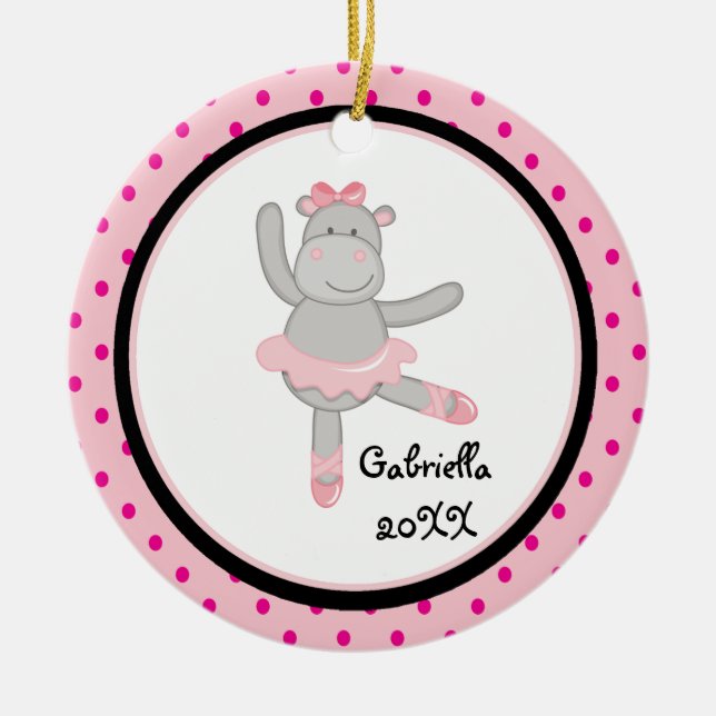 Ornement rose de Noël de ballerine d'hippopotame (Devant)