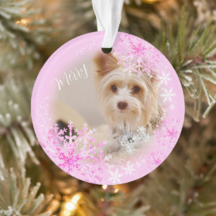 Ornement rose de Noël de chien de compagnie