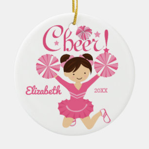 Ornement rose de pom-pom girl de cheveux foncés