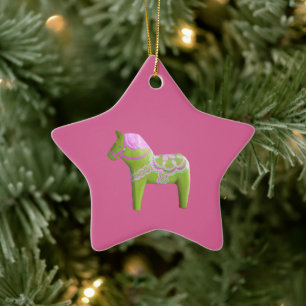 Ornement rose et vert Dala Horse Star