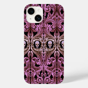 Ornement rose Goth avec coque iphone crâne