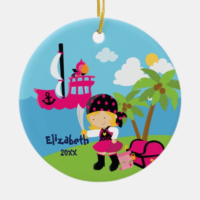 Ornement rose mignon de Noël de pirate de fille (Devant)