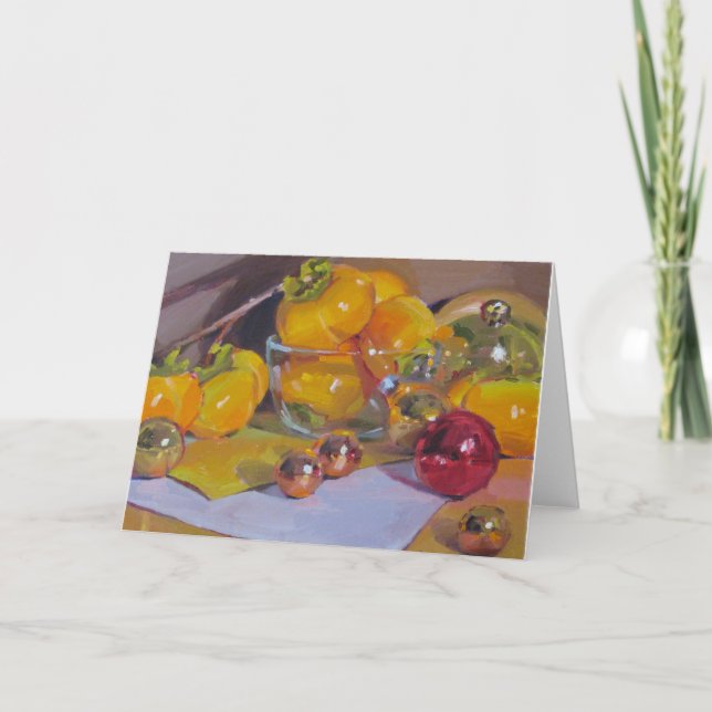 "Ornement rouge carte d'art avec de kakis" Noël (Devant)