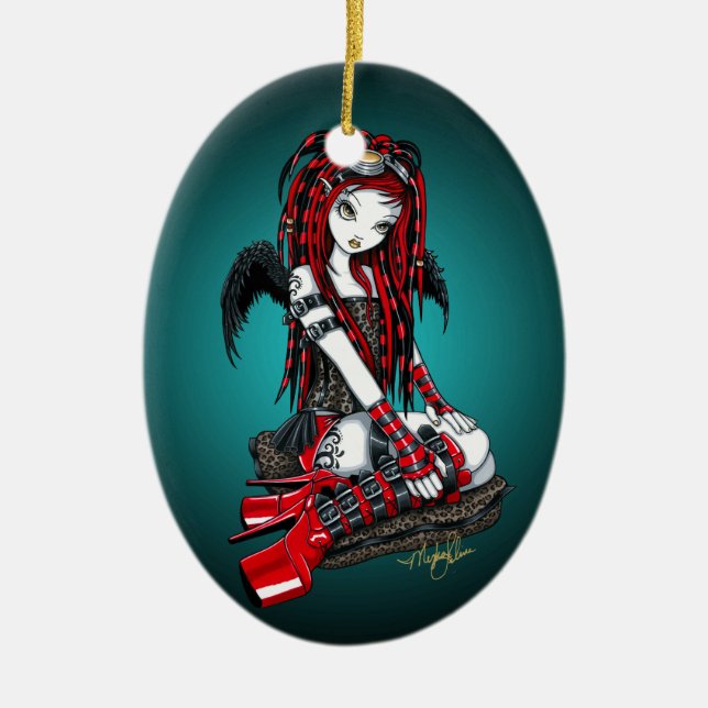 Ornement rouge "cramoisi" d'ange de Goth de Cyber (Devant)