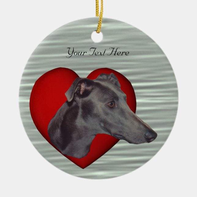Ornement rouge de chien de coeur de lévrier bleu (Devant)