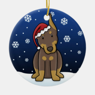Ornement rouge de Noël de dobermann de bande