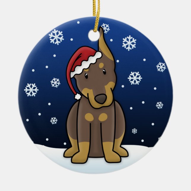 Ornement rouge de Noël de dobermann de bande (Devant)