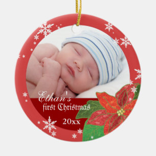Ornement rouge de photo de cadeau de premier Noël