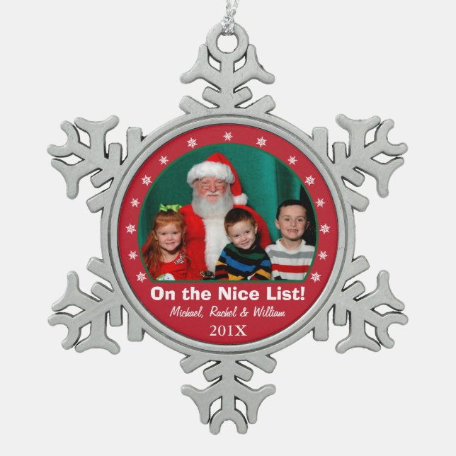 Ornement rouge de photo de flocon de neige (Devant)