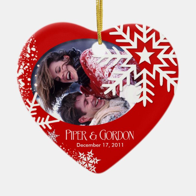 Ornement (rouge) de photo de flocons de neige (Devant)