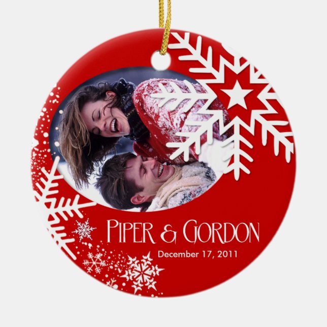 Ornement (rouge) de photo de flocons de neige (Devant)