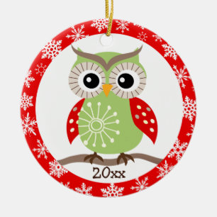 Ornement rouge de salutations de Noël de hibou