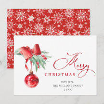 Ornement Rouge Élégant Joyeux Noël Carte de Vœux