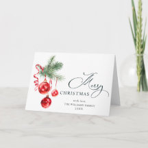Ornement Rouge Élégant Joyeux Noël Carte de Vœux