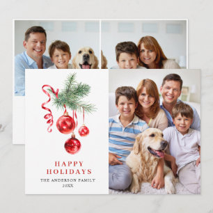 Ornement Rouge Élégant Noël Carte de Vœux 3 PHOTO