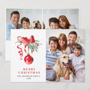 Ornement Rouge Élégant Noël Carte de Vœux 3 PHOTO