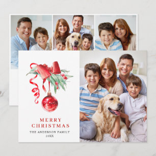 Ornement Rouge Élégant Noël Carte de Vœux 4 PHOTO