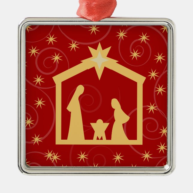 Ornement saint rouge de Noël de nativité de nuit (Devant)