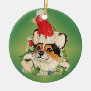 Ornement tricolore de corgi de Père Noël