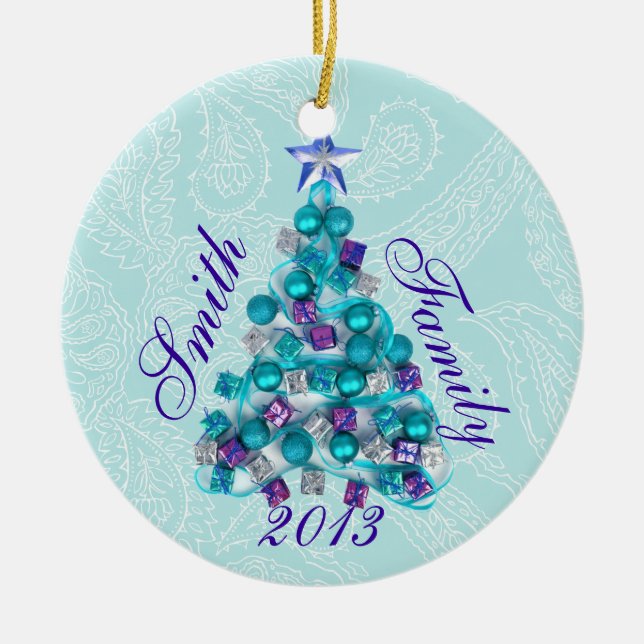 Ornement Turquoise personnalisé d'arbre de Noël po (Devant)