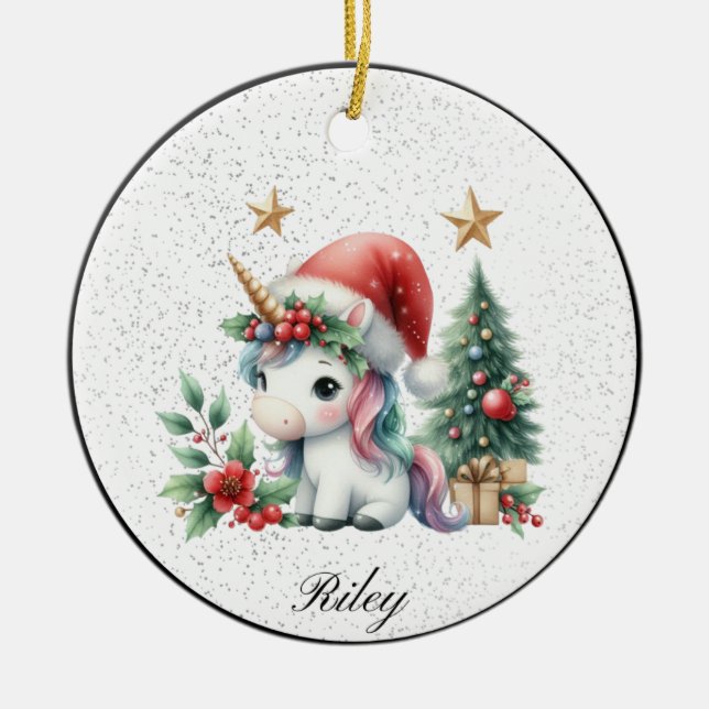Ornement Unicorne de Noël personnalisé (Devant)