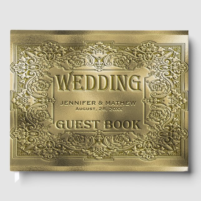 Ornemental Or Embossé Mariage Look Livre d'invité (Recto)