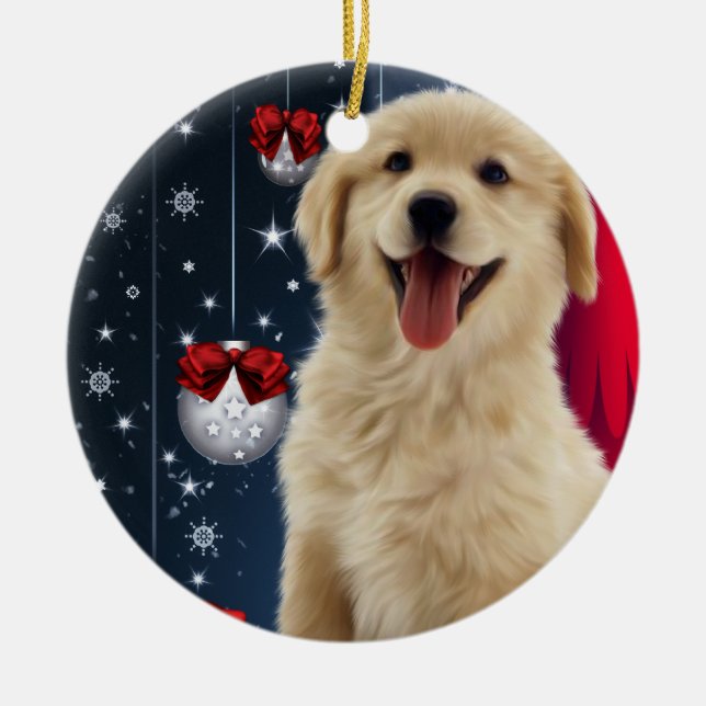Ornements d'arbre de Noël d'or Retriever (Devant)